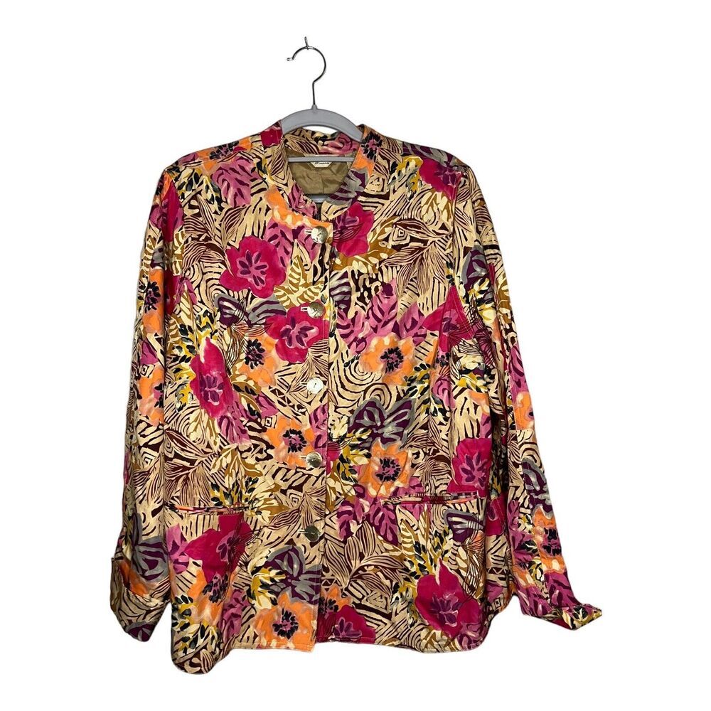 Vtg Laura Ashley Jacket Womens 1X Vibrant Floral Colorful Silk Art-to-Wear